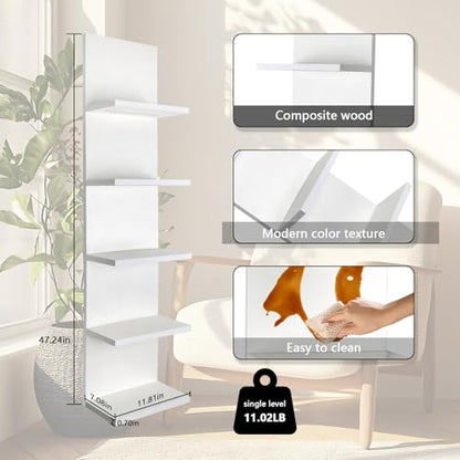 5 Tier Wall Shelf Unit, White | White shelves ,Lack Shelf, Wall Shelves for Bedroom，office ,Bathroom, Vanity Shelves With LED Light - color: White
