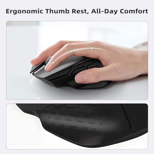 Uineer Ergonomic Wireless Mouse, 6 Adjustable DPI Up to 12800, 3-in-1 Multi Connection(BT5.0& Wired &2.4G Wireless Programmable Silent Click Bluetooth Mouse for Laptop PC Gaming Office