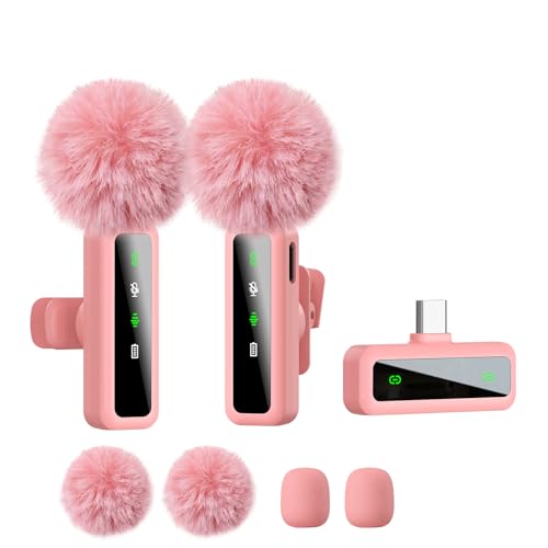 Wireless Lavalier Microphone for iPhone - iPad, Android Phone Computer, Mini Microphone for Live Streaming, Video Recording, Outdoor or Indoor Interviews, YouTube, TikTok, Vlog (Pink) - color: pink