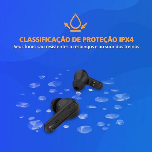 Philips TAT1108 Wireless Earbuds,True Wireless Headphones,Powerful Bass with 6 mm Driver,Clear Call with AI Mic,15-Hour Battery Life,Bluetooth v5.3,IPX4 Rating,Ergonomic Design for Comfort,Black - size: With tips, style: Ear Tip