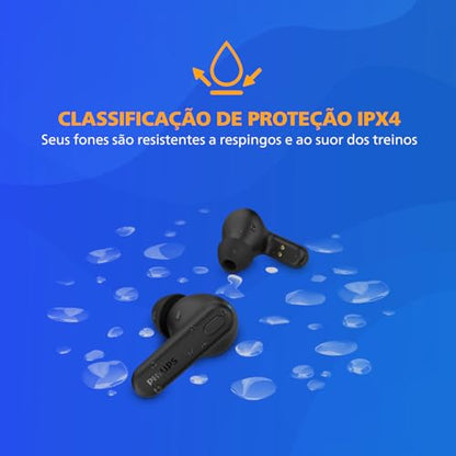 Philips TAT1108 Wireless Earbuds,True Wireless Headphones,Powerful Bass with 6 mm Driver,Clear Call with AI Mic,15-Hour Battery Life,Bluetooth v5.3,IPX4 Rating,Ergonomic Design for Comfort,Black - size: With tips, style: Ear Tip