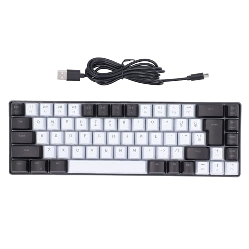XUMIUZIY Membrane Wired Gaming Keyboard, RGB Backlit Membrane Gaming Keyboard, 68 Keys Linear Mechanical Feel Keyboard Ergonomic, USB Computer Keyboard for Office Home Game (Black and - color: Black and White