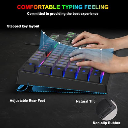 BlueFinger RGB 87 Keys Gaming Keyboard and Backlit Mouse Combo, USB Wired Rainbow Keyboard, Gaming Keyboard Set for Laptop PC Computer Game and Work(Black & Gray) - color: Black & Gray