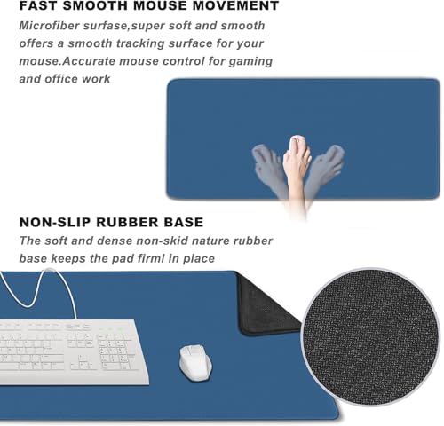 Large Gaming Mouse Pad, XXL Extended Computer Keyboard Mouse Mat with Stitched Edges, 31.5" x 15.7" Non-Slip Waterproof Rubber Base Office Big Long Mousepad for Work, Game, Office, Home, Blue - color: Blue