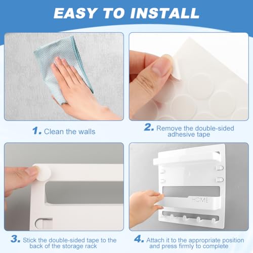 Bedside Shelf Wall Mount & Wall Nightstand for Bedroom,9 * 9.45inch Adhesive Nightstand Wallshelf with 5 Hooks,Wall Mount Shelf for Charging Station and Remote Control Holder(White) - color: White