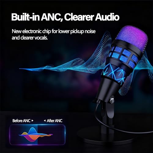 USB Microphone for PC Gaming, Podcasts, Videos, Streaming, Condenser Mic with Quick Mute, Pop Filter, RGB Indicator, Shock Mount, Rotate Gain Button, Compatible with PS4/5/PC
