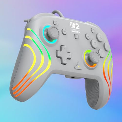Turtle Beach Afterglow Wave Wired RGB Gaming Controller, Nintendo Switch 2 | Switch Lite, OLED, Hall-Effect Thumbsticks, 2 Mappable Back Buttons, Audio Controls, C-Button for GameChat, RGB Lights, Grey - color: Gray