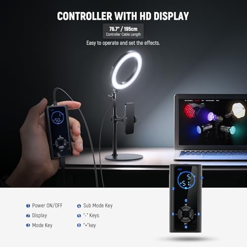 NEEWER 8" 18W High Power Desk Ring Light with Stand & Phone Holder, Circle Selfie Ringlight for iPhone Streaming Vlogging Recording, Video Conference Lighting Kit for Laptop Computer Zoom Call, RH8B