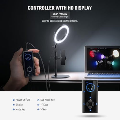 NEEWER 8" 18W High Power Desk Ring Light with Stand & Phone Holder, Circle Selfie Ringlight for iPhone Streaming Vlogging Recording, Video Conference Lighting Kit for Laptop Computer Zoom Call, RH8B