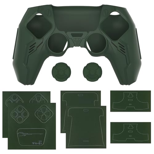 PlayVital Mecha Edition Silicone Cover Compatible with ps5 Controller with 2 Joystick Caps and 6 Stickers, Shockproof Non-Slip Grip Protector Accessories, Fits for ps5 Charging Station - Racing Green - color: Racing Green