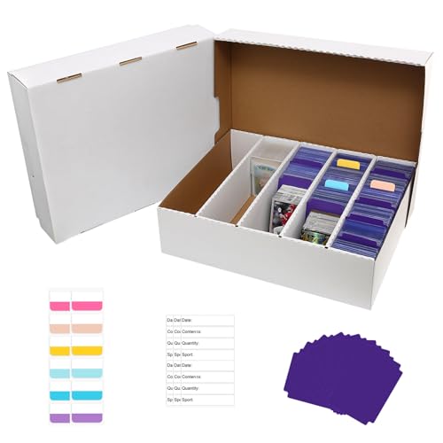 5 Row Trading Card Storage Box Holds 3950-count,1 Pack Cardboard Storage Box with Divider+index Label,Trading Card Dividers for Tcg,Sports,Mtg Cards - size: 1 Pack-Large