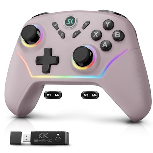 ISHAKO Wireless Gaming Controller – 1000Hz Polling, 1200mAh Battery PC Controller, Back Buttons, Hall effect Joystick, Hall Triggers, 3-Mode Triggers 2.4G&Bluetooth Controller for PC/Steam/iPhone/Android/Switch -Metallic Berry Powder - color: Metallic Ber