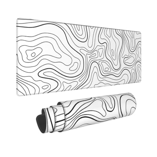Large Gaming Mouse Pad Desk Mat, White Topographic Contour Extended Keyboard Mouse Pad Mousepad with Non-Slip Base and Stitched Edge Mouse Mat Desk Pad Mouse Pads for Desk Home Office, 31.5 x 11.8 - color: Topographic Contour White