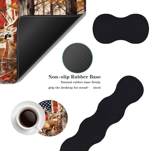 Mouse Pad,Large Desk Mat Set, 4in1 XL Mousepad + Keyboard Wrist Rest+Mouse Wrist Rest+Coaster with Ergonomic Desk Pad for Home Office Table Computer Cover -American Flag and Deer - color: American Flag and Deer