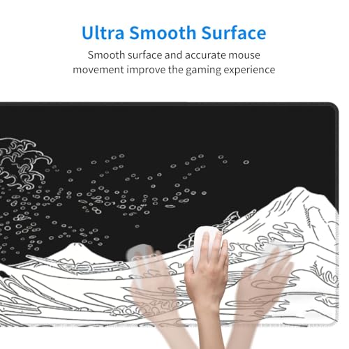Large Gaming Mouse Pad Desk Mat, Japanese Great Waves Extended Keyboard Mouse Pad Mousepad with Non-Slip Base and Stitched Edge Mouse Mat Desk Pad Mouse Pads for Desk Home Office, 31.5 x 11.8 - color: Japanese Waves
