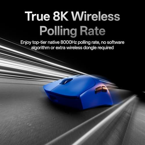 Rapoo VT7 Wireless Gaming Mouse, True 8K Wireless Polling Rate, 53g Lightweight, Up to 750 Hr Battery, Nordic nRF54L15 MCU, 100-Million Mechanical Switch, 10 Programmable Buttons, Macro Enabled - color: Blue
