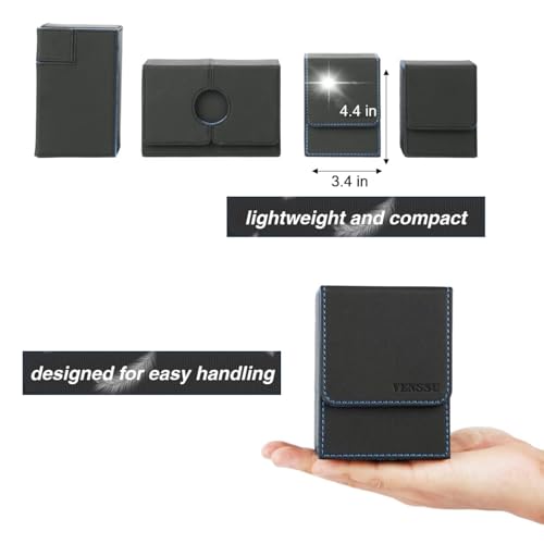 Venssu MTG Deck Box for Commander Display,Card Deck Box Fits 100 Double Sleeved Cards,TCG with 2 Dividers and 1 Toploader (Black and Wathet) - color: Black and Wathet
