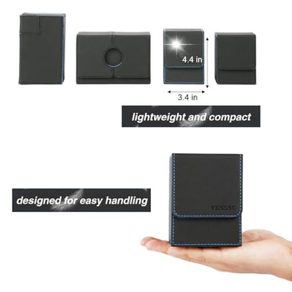 MTG Deck Box for Commander Display,Card Deck Box Fits 100 Double Sleeved Cards,TCG with 2 Dividers and 1 Toploader (Black and Wathet) | Holds 120 Single/100 Double-Sleeved Cards, Fit MTG/PTCG/OPTCG Cards, Strong Magnet, PU Leather, With 2 Dividers & 1 Top