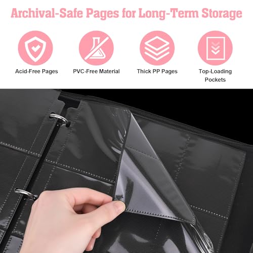 Trading Card Binder for TCG, 900 Pockets, 9-Pocket Top-Loading Pages, 3-Ring Zippered Album, Acid-Free PVC-Free, Fits Standard 2.5" x 3.5", PU Cover with Wrist Strap, Cute Cat Design - color: Cute Cat Garden