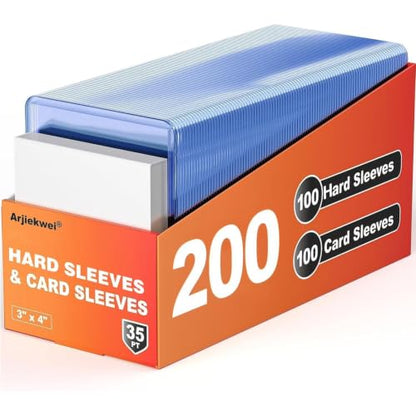 200 Card Sleeves Hard Plastic, Arjiekwei 3"X 4" Baseball Cards Protectors Plastic, Trading Card Holder for Trading Sports Baseball Football Game Cards (100 Hard Sleeve + 100 Soft Sleeves)