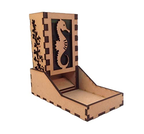 Seahorse Mini Dice Tower v1 Green Acrylic Window Laser Cut MDF Unique Fast Shipping