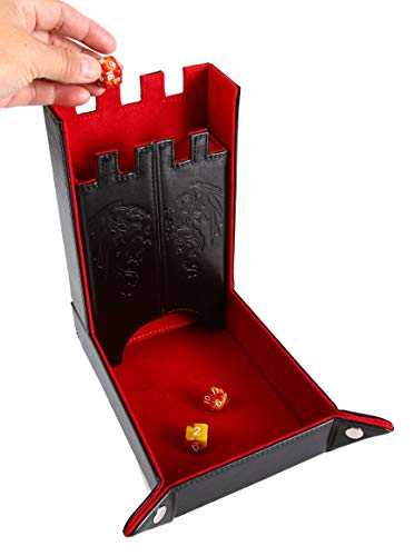 Forged Dice Co. Draco Castle Foldable Dice Tray and Dice Tower - Foldable DND Dice Tray and Dice Rolling Tray Tower - Perfect for Dungeons and Dragons RPG and Tabletop Gaming - color: Red