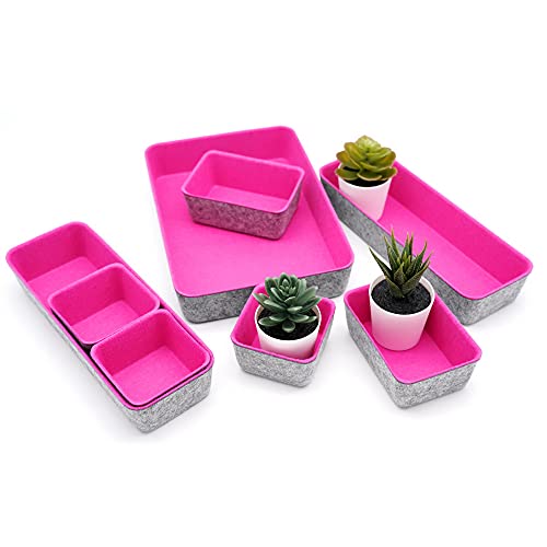 Welaxy Hot Pink Drawer Organizers 8pc Desk Tray Makeup Office Storage Bin - color: hot pink