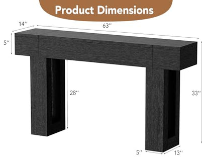 63 Inch Long Console Table, Narrow Rectangular Sofa Table Behind The Couch, Farmhouse Entryway Table for Entrance, Hallway, Living Room (Black) - color: Black, style: No Socket
