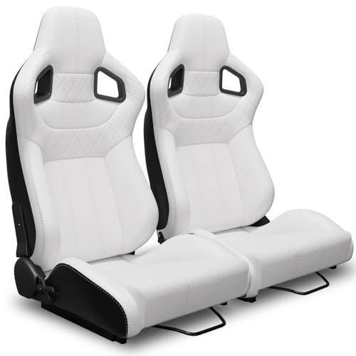 2 Pcs Adjustable Universal Racing Seats with Double Sliders, Reclinable Bucket Seats, 1 Pair of Sport Seats for Vehicles (White) - color: White