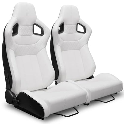 2 Pcs Adjustable Universal Racing Seats with Double Sliders, Reclinable Bucket Seats, 1 Pair of Sport Seats for Vehicles (White) - color: White