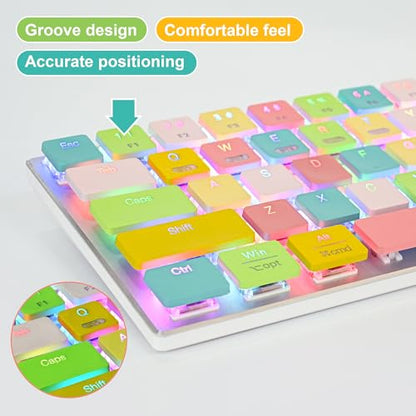 65% Wireless Mechanical Gaming Keyboard - 68 Keys RGB Backlit, Low-Profile Clicky Blue Switches, Ultra-Slim Design, Triple-Mode (2.4G/BT5.0/USB-C), for Office/Gaming - Colorful Edition
