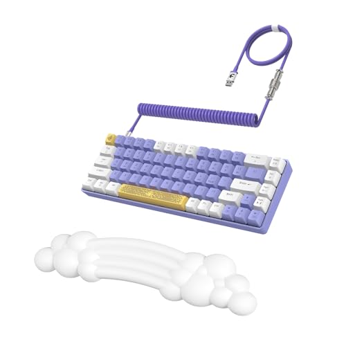 ZIYOU LANG 65% Wired RGB TKL Portable Mechanical Gaming Keyboard Purple Blue Switch with Coiled Cable and White Cloud Wrist Rest for PC Mac Gamer
