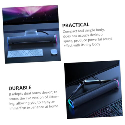 Angoily Sound Bar for Wired Speaker Dual Horn Design Immersive Gaming Sound Compact Laptop Speaker - color: Black