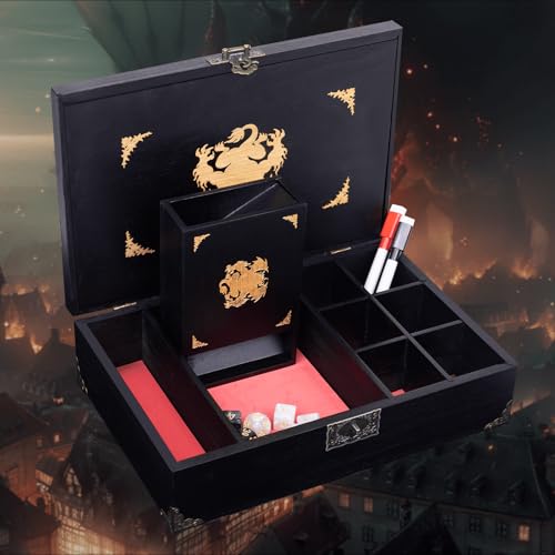 Dice Box with Dice Tower and Rolling Tray, 4 in 1 Dice Holder Storage Case for Tabletop RPG Games, Dice & Miniatures Organizer Gift for D&D, Pathfinder, MTG