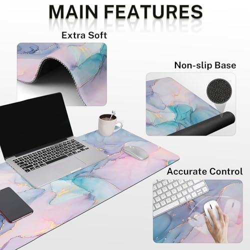 Britimes Blue Purple Liquid Marbling Keyboard Mouse Pad Set 4in1 Large Mousepad+Keyboard Wrist Rest+Mouse Wrist Rest+Coaster Ergonomic Design for Home Office Computer 35.4x15.7 inches - color: Blue Purple Marbling