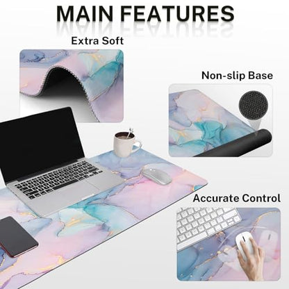 Britimes Blue Purple Liquid Marbling Keyboard Mouse Pad Set 4in1 Large Mousepad+Keyboard Wrist Rest+Mouse Wrist Rest+Coaster Ergonomic Design for Home Office Computer 35.4x15.7 inches - color: Blue Purple Marbling