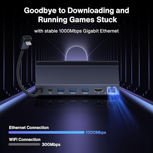 iVANKY Legion Go/ROG Ally X/ROG Ally/Steam Deck Dock with 100W PD Charger, 8-in-1 Hub Docking Station with HDMI 4K@144Hz Gigabit Ethernet, USB-A 3.0 100W Charging USB-C Port for Valve Stream Deck - color: Dark Blue