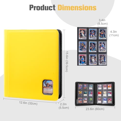 ProCase Top Loader Binder, 9 Pocket Holds 324 Toploaders, Yellow | Non-PVC Pockets Waterproof PU Leather Binder for Trading Cards or Sports Cards, Compatible with TCG, MTG in 3"x4" Toploader - color: 1-Yellow