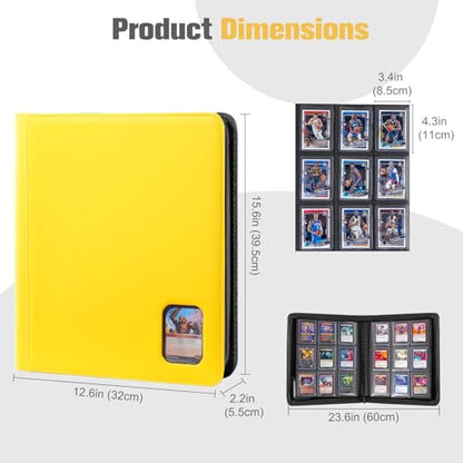 ProCase Top Loader Binder, 9 Pocket Holds 324 Toploaders, Yellow | Non-PVC Pockets Waterproof PU Leather Binder for Trading Cards or Sports Cards, Compatible with TCG, MTG in 3"x4" Toploader - color: 1-Yellow
