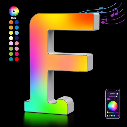 OJQ Light Up Letters LED Letter Marquee Letters Room Decor | Music Sync Color Change Christmas Birthday Gifts for Girl Home Decorations Birthday Gift for Women Gifts for Teens-F - style: Letter-F