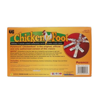 University Games, Chicken Foot Double 9 Color Dot Professional Size Dominoes, Classic Family Domino Game, 1 to 8 Players, Ages 6 and Up