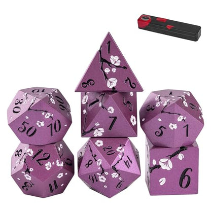 UDIXI DND Metal Dice Set, Flower Solid Metal RPG Dice Set Purple for D&D | White Flower, Metal Case Packaging, Heavy Metal Dice, D&D Gift, for Dungeons and Dragons Role Playing Games Tabletop Games - color: Purple-black