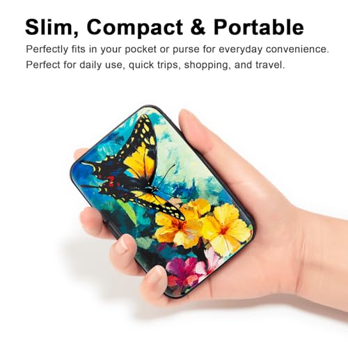 Credit Card Holder, Metal Card Wallet RFID Blocking Mini Slim Aluminum Business Hard Card Case for Women Men (Flowers Butterfly) - color: Flowers Butterfly