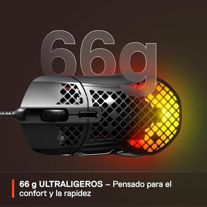 SteelSeries Aerox 5 - Holey RGB Gaming Mouse - Ultra-lightweight Water Resistant Design - 18K DPI TrueMove Air Optical Sensor | TrueMove Air sensor with 9 buttons and 66g weight for precision, speed and durability - style: Wired