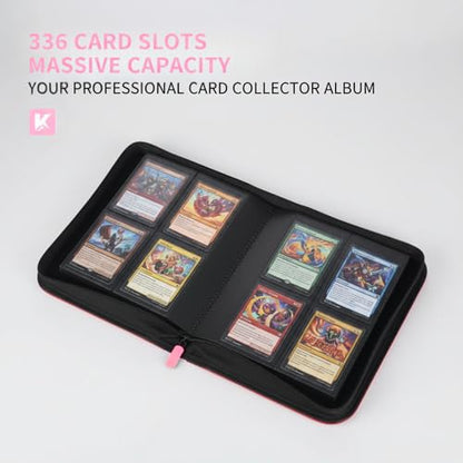 336 Card Binder, 4-Pocket Zipper Binder for Trading Cards, Side Loading Water-Resistant Album for MTG, TCG & Sports Cards (Pink) - color: Card Binder 4 Pocket Pink
