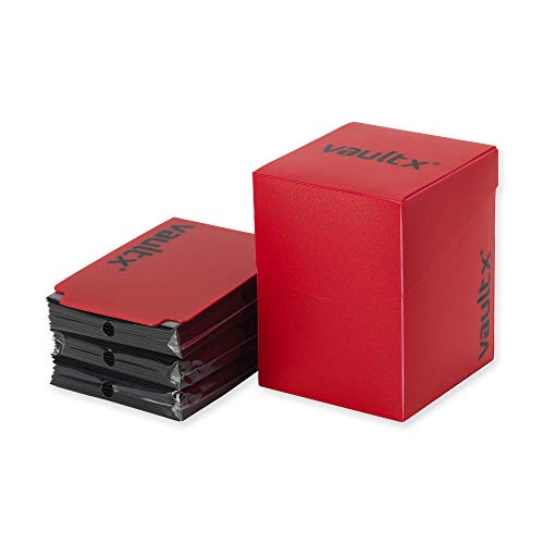 Vault X Large Standard Deck Box with 150 Black Sleeves, fits 100+ Sleeved Trading Cards (Red) - color: Red