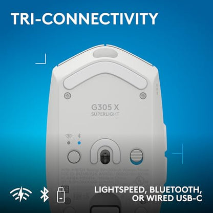 Logitech G305 X Superlight Wireless Gaming Mouse - White | Lightweight 59g, HERO 44K Sensor, RGB lighting, Lightspeed, Bluetooth, 130+ Hr battery life, 6 programmable buttons, PC/Mac - color: White, style: Superlight