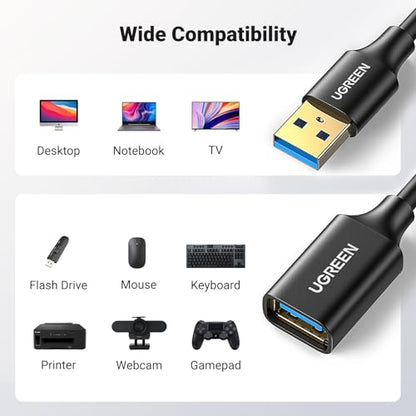UGREEN USB 확장 케이블 USB 3.0 확장 코드 유형 A 매일 투 피매일(Male to Female) 데이터 전송 리드 Playstation, Xbox, Oculus VR, USB 플래시 드라이브, 카드 리더기, 하드 드라이브, 키보드, 프린터, 카메라용. | 웹캠, 게임패드, USB 키보드, 마우스, 플래시 드라이브, 하드 드라이브, VR, Xbox와 호환되는 고속 데이터 전송 - size: 6피트