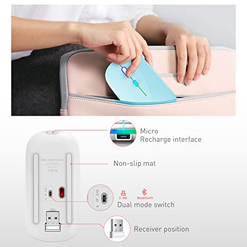 PEIBO Bluetooth Wireless Mouse for Laptop mac MacBook ipad MacBook air MacBook pro pc Desktop Computer Windows Chromebook Notebook (Blue White) - color: blue white