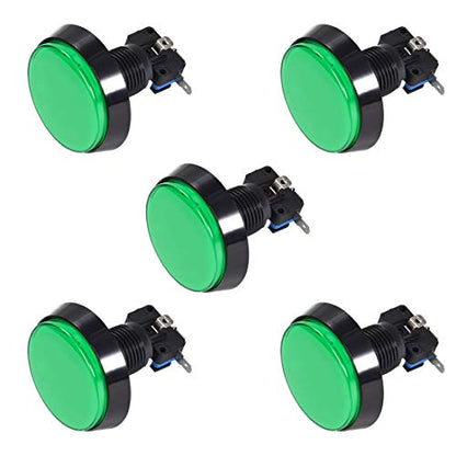 uxcell Game Push Button 60mm Round 12V LED Illuminated Push Button Switch with Micro Switch for Arcade Video Games Green 5pcs - color: Green